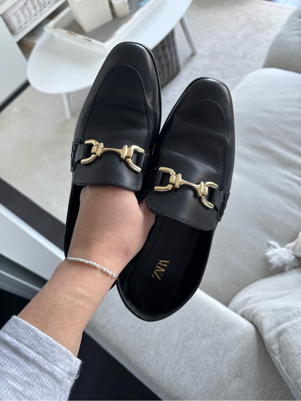 Zara Black Loafers with Gold Horsebit Detail
